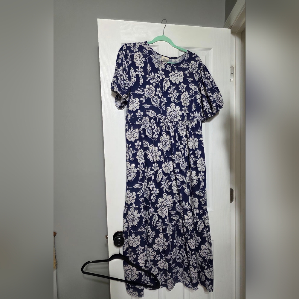 Navy and White Floral Midi Dress